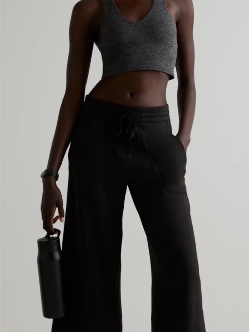 Quince Women's Black Wide-Leg Cropped Drawstring Cropped Pants Size Small - Picture 2 of 7